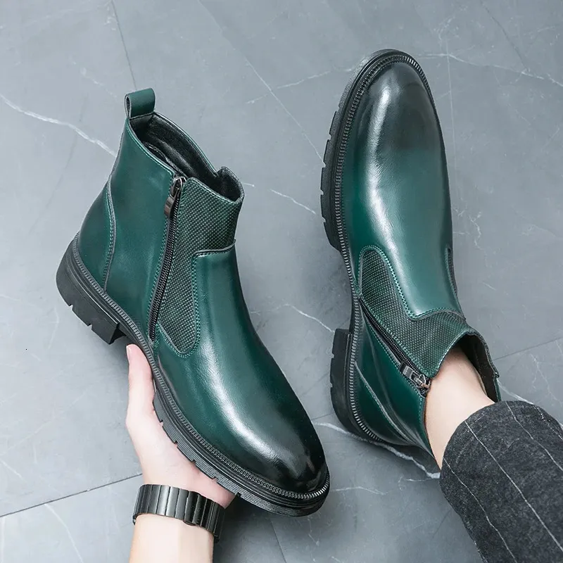 Classic Leather Business Ankle Boots For Men With Double Buckle_voghion.com