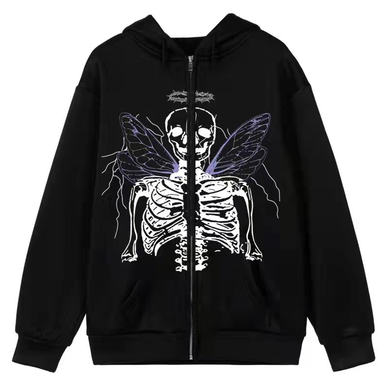 Men's Gothic Zip-up Hoodie Butterfly Print Sports Sweatshirt_voghion.com