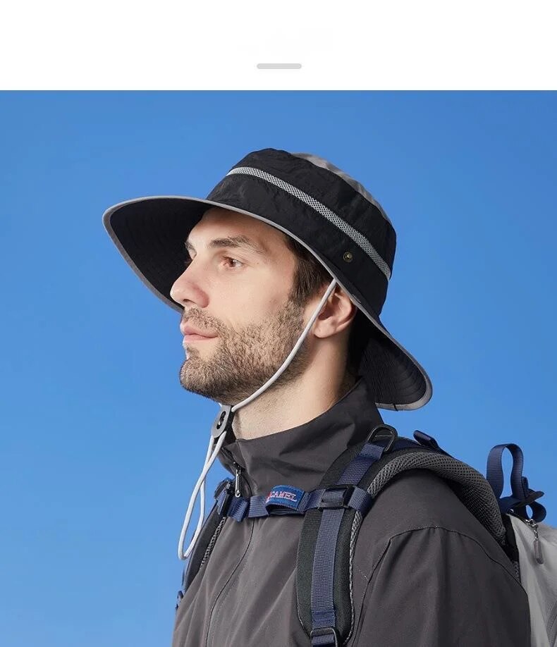 New Large Brimmed Waterproof Outdoor Hat for Men and Women, Suitable for Casual Mountaineering, Sun Protection, Face Covering, Fishing Hat_voghion.com