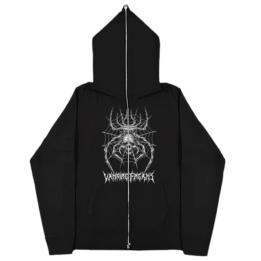 Herrenbekleidung 2024 dunkles Skelett schwarzes Sweatshirt Herren- und Damen-Hoodie Gothic-Paar Harajuku-Stil lässiger Reißverschluss-Sweatshirt-Trend_voghion.com