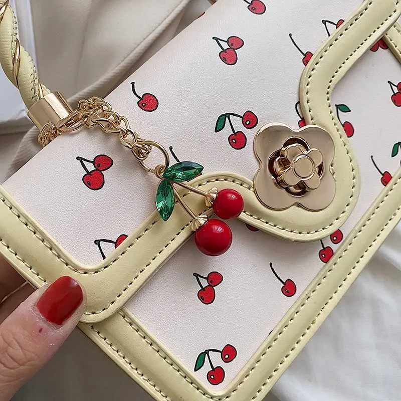 Elegant Women's Handbag With Cherry Pattern Mini Shoulder Messenger Bag_voghion.com