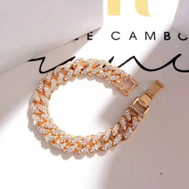 Chaînes Hip Hop Diamant Clouté Chaîne Cubaine Collier Avec Personnalité Exagérée Bracelet De Mode Pull Bijoux Cadeau_voghion.com