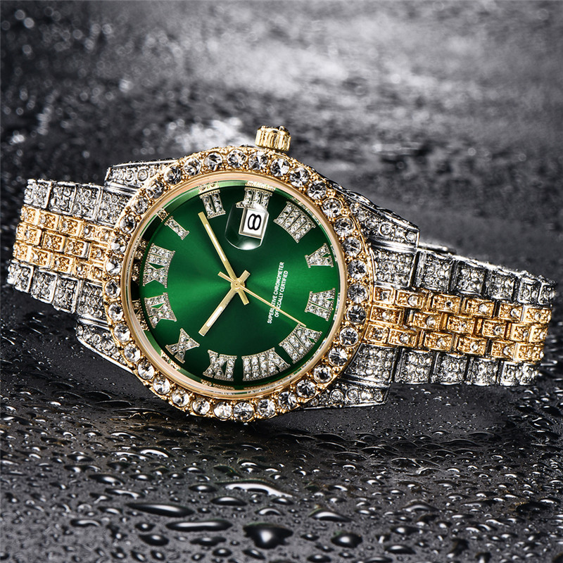Hip hop Men Brand Full Diamond Alloy Band Date Watch_voghion.com