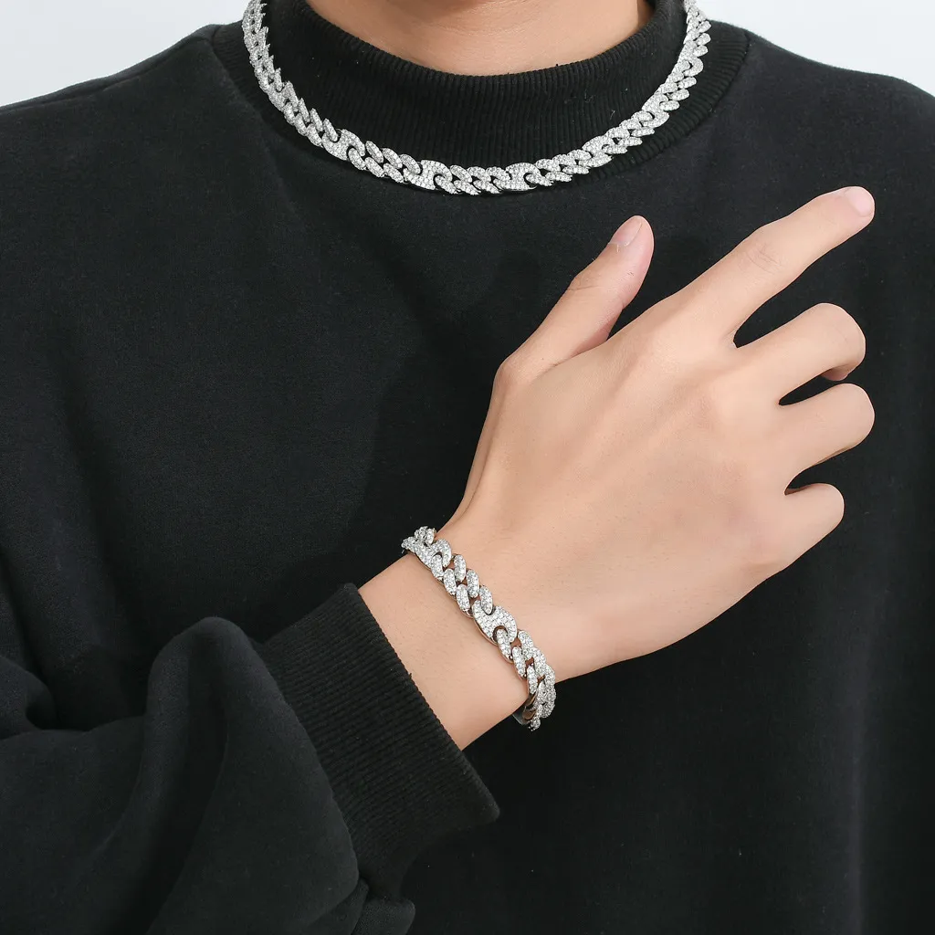 moissanite gyémánt Miami nyaklánc 20 mm széles malac orr Trend karkötő mikroberakásos cirkónium kubai lánc férfi és női_voghion.com