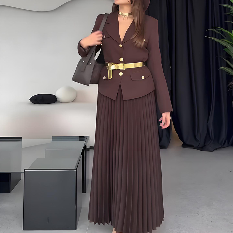 Vêtements pour femmes automne nouveau bouton costume veste jupe plissée tempérament costume femme