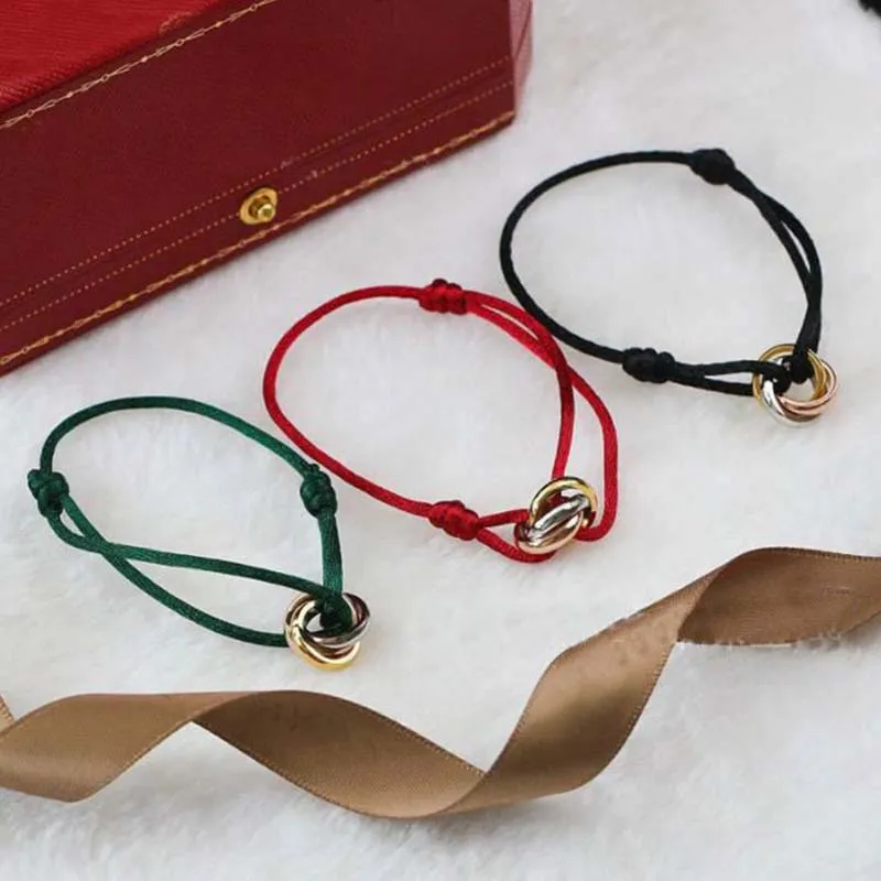 Damenschmuck Designer Gold Frau 316L Edelstahl Trinity Ring String drei Ringe Handschlaufe Sier Armband Design_voghion.com