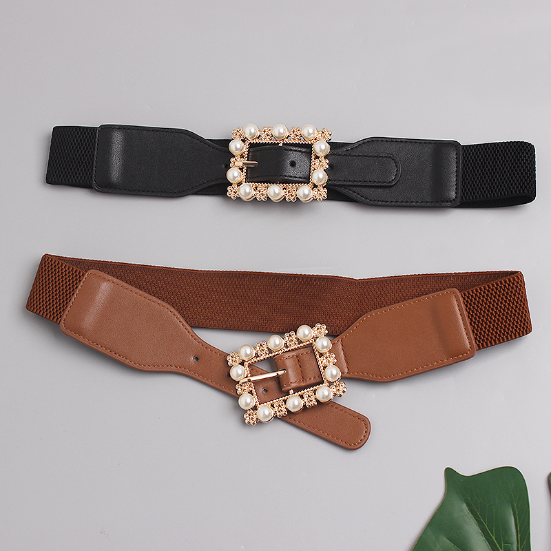 Langer Pullovergürtel für Damen mit Rockkleid dekorativen Mantelaccessoires Perlen elastisch schwarz karamell schmaler Hüftgürtel_voghion.com
