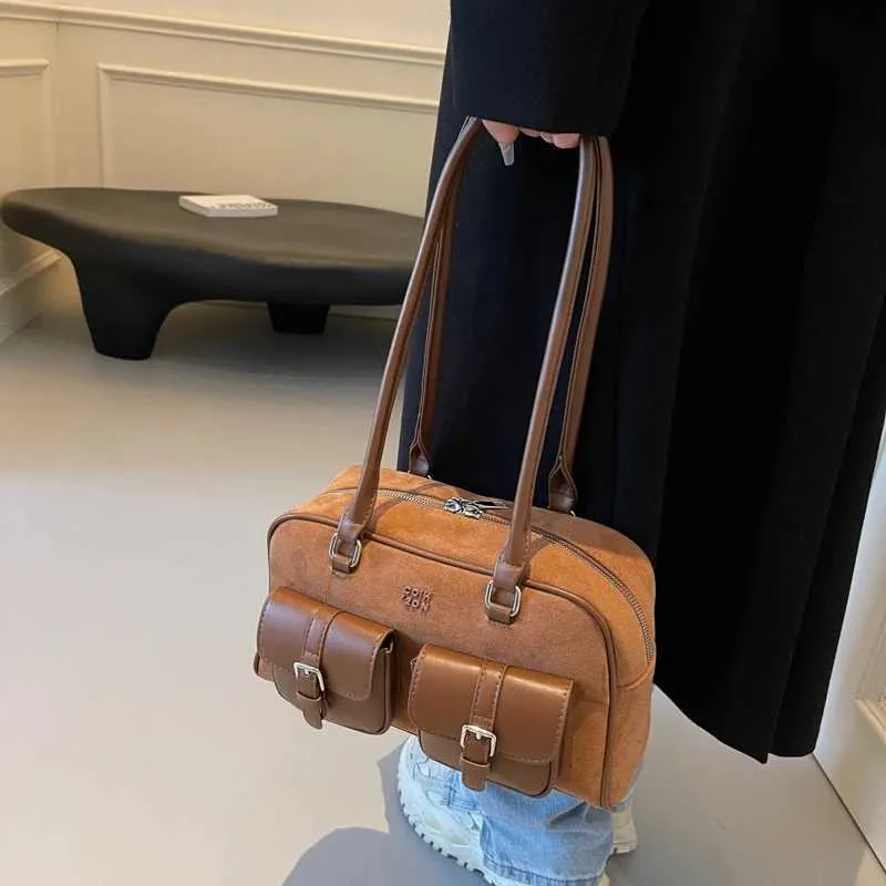 Kvinder Retro Tote Håndtaske PU Læder Casual Multi Lommer Mode Armhulstaske Dame Pendlertaske Ba241210_voghion.com