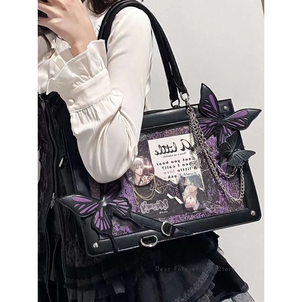 Y2k maze butterfly spider web DIY transparent Italian Lolita Gothic handbag retro fashion shoulder bag street decoration_voghion.com