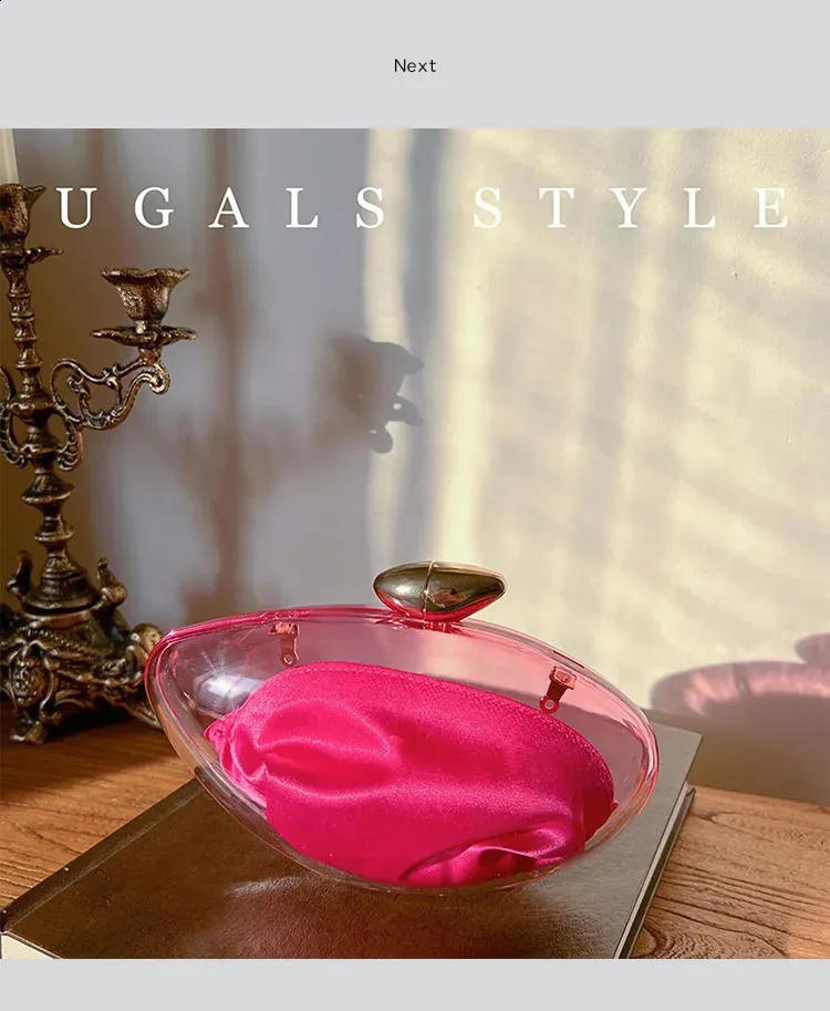 Borsa a mano a forma di conchiglia in acrilico, oro, argento, blu, da sera, da donna, carina, in metallo lucido, all'ingrosso 240907_voghion.com