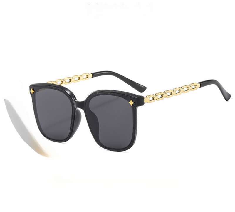 Új, csúcskategóriás női napszemüveg kis láncszem szárral, csillag alakú napszemüveggel, nagyméretű arccal, karcsúsító hatással és_voghion.com