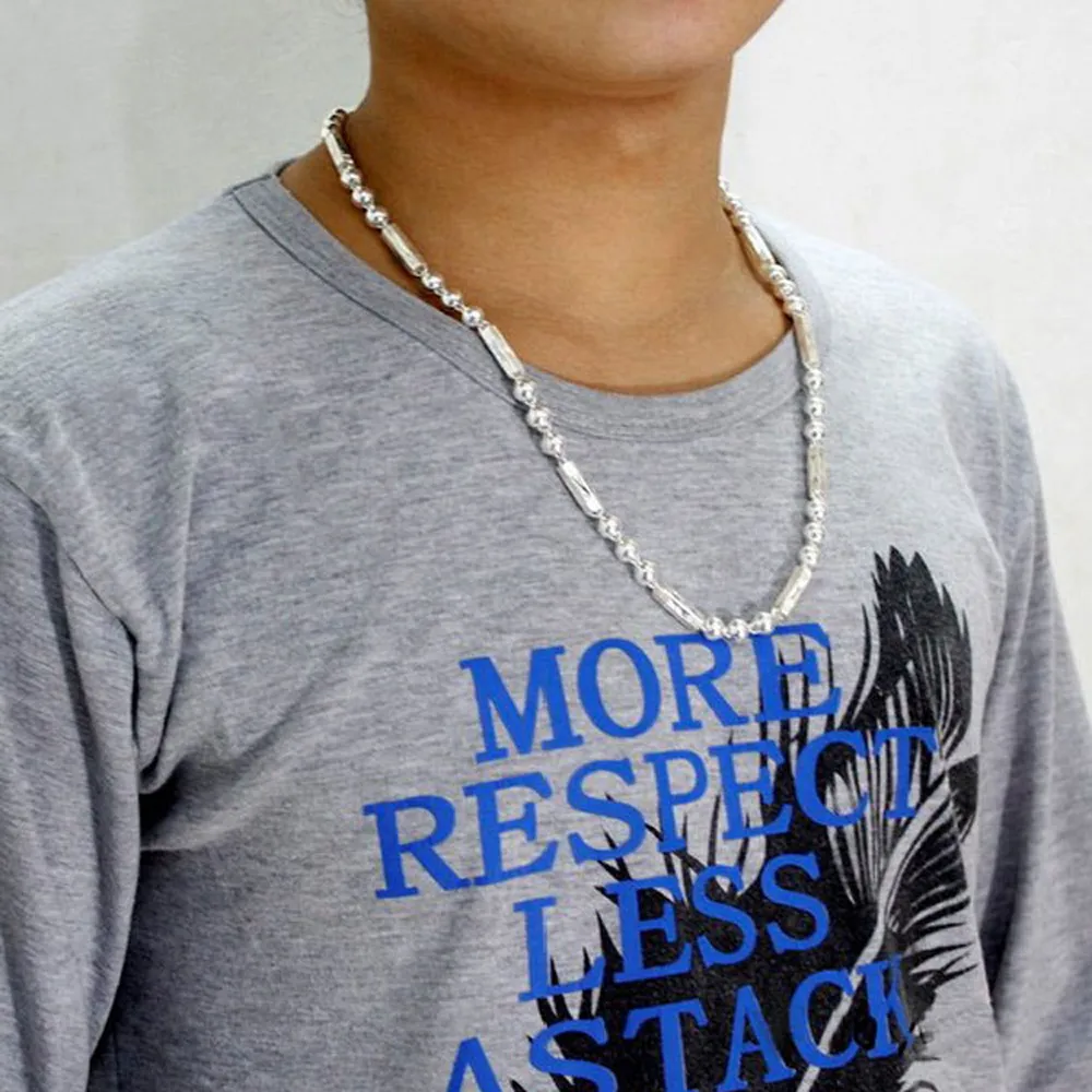Sterling Silver Chain Necklace For Men Geometric Vintage Style_voghion.com
