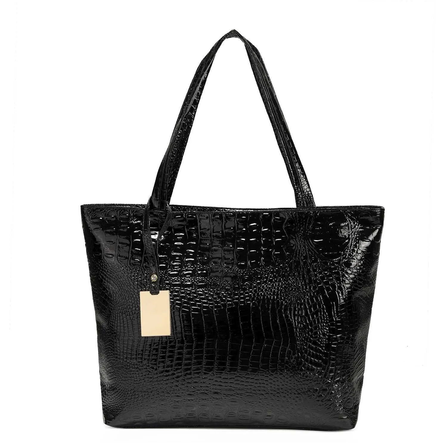 Elegant Large Tote Shoulder Handbag In Black Gold And Silver_voghion.com