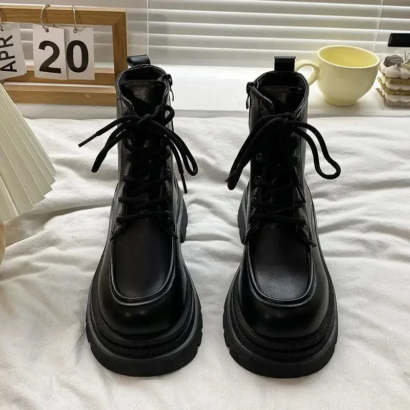 Slimming Womens Martin Thick Bottom British Short Boots 2023 New Style Mid-calf Motorcycle Single 240628_voghion.com