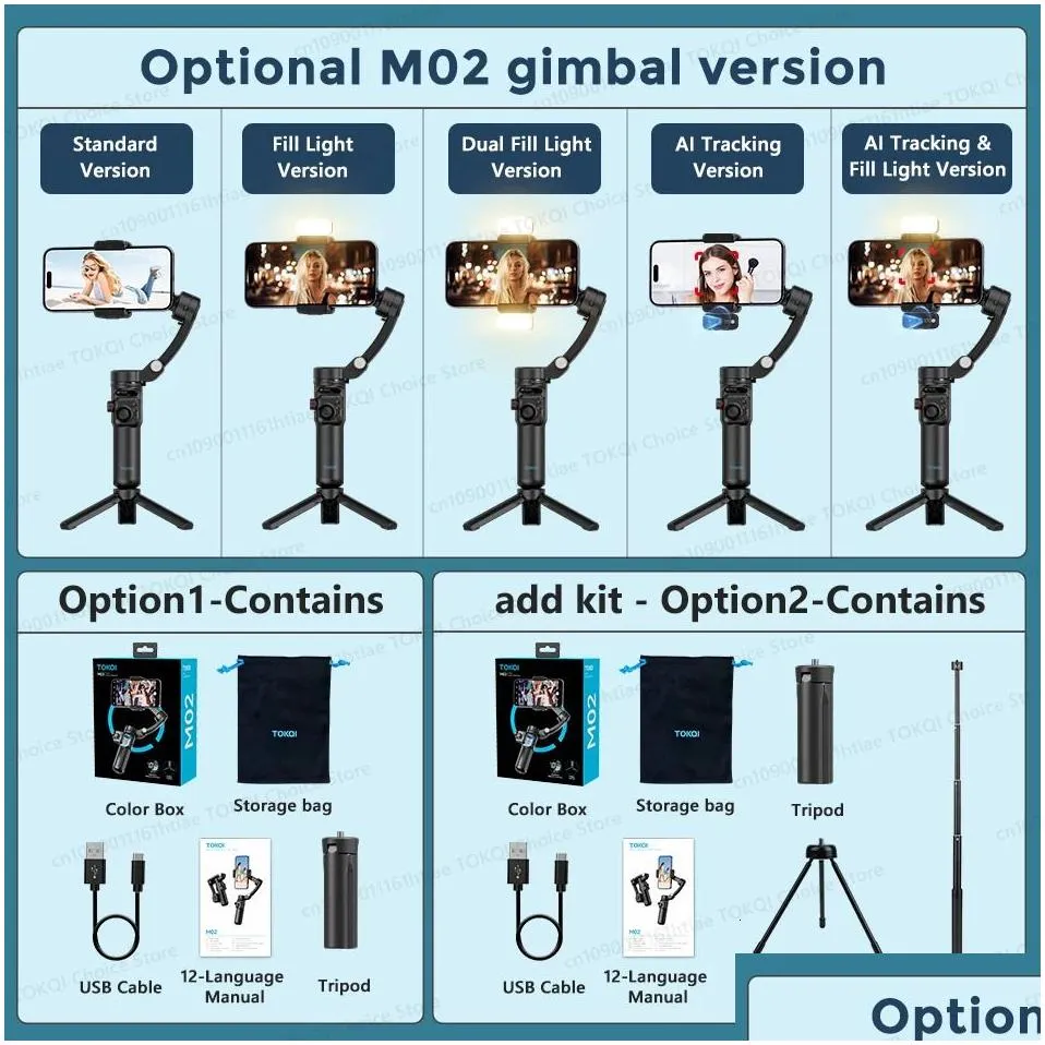 Estabilizador de cardán de mano M02 de 3 ejes para smartphone con control remoto inalámbrico para Android, seguimiento facial, vlogs 241217_voghion.com