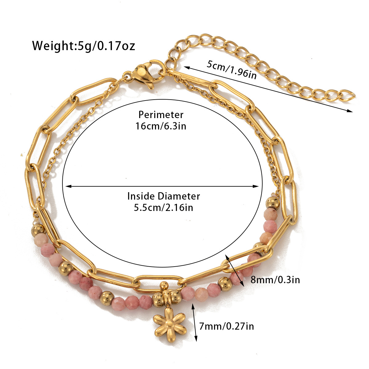 Damenschmuck, doppellagiges Boho-Perlenarmband mit Natursteinen, U-förmige Kette aus Edelstahl für Mode und Büro_voghion.com