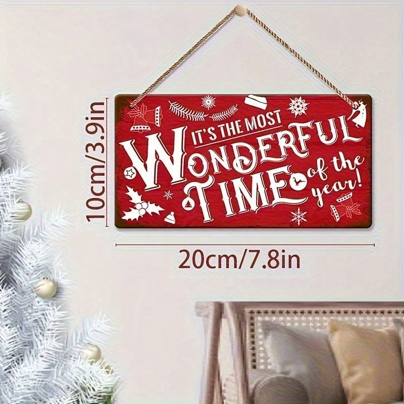 Świąteczny, czerwony, drewniany, wiszący znak dekoracyjny – zimowy wzór, odpowiedni do świątecznego wystroju domu, dekoracji domu, dekoracji świątecznych, wystroju pokoju_voghion.com