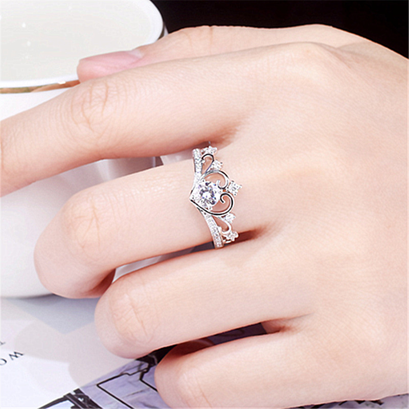 Herz für Frauen Platiniert 1 Karat Prinzessin Krone Süßes Set Diamant Ring_voghion.com