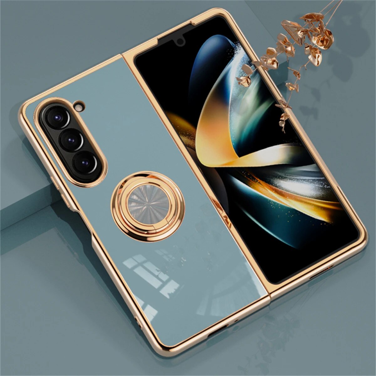 Shockproof Plating Ring Holder Phone Case For Samsung Galaxy Z Fold 5 4 Protective Cover Stand Back Shell Capa Funda_voghion.com