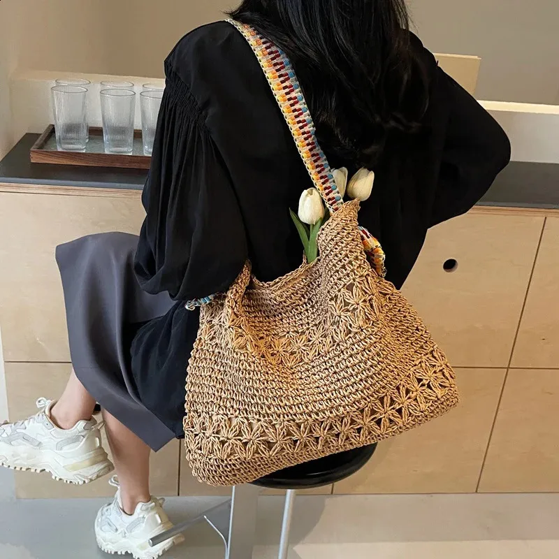 Ladies Fashion Summer Straw Crossbody Bag Women Beach Holiday Shopping Woven Shoulder Handbag Messenger Purses 240802_voghion.com