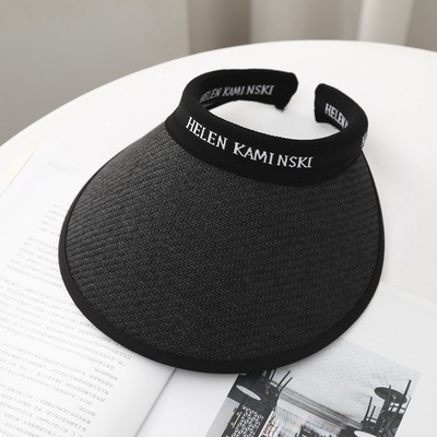 Alphabet Grass Woven Women's Summer Sunshade Open Top Sunscreen Versatile UV Protection Hair Hoops Cool Hat Fashionable_voghion.com