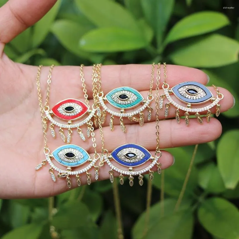 Chais 5 pezzi rame bianco zirconia cubica occhio collana pedat oro chai rosso blu nero smaltato turco collares gioielli boho per_voghion.com
