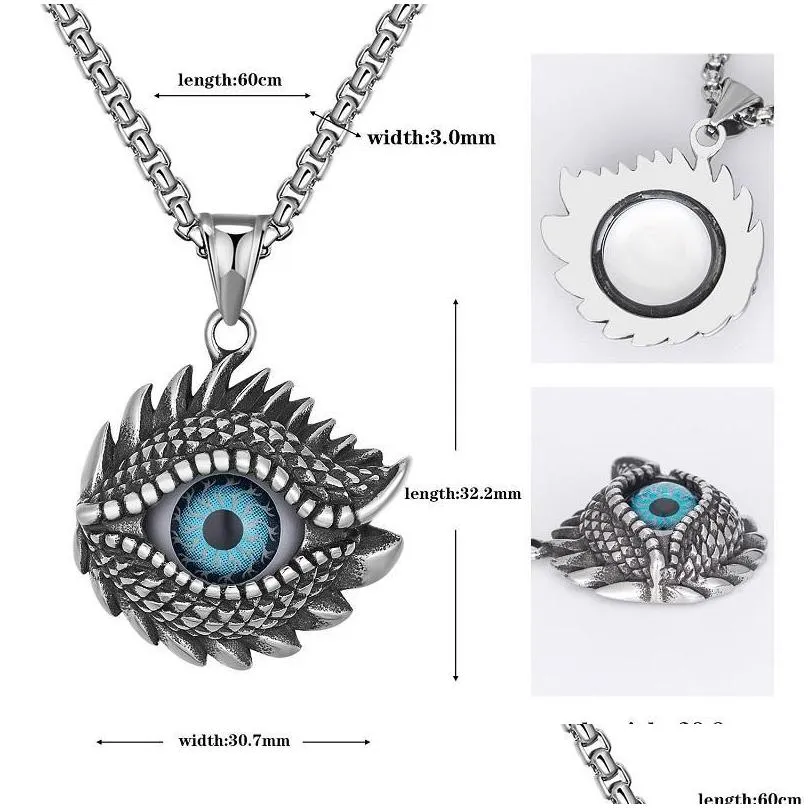 Collane con ciondolo con occhio malvagio per uomo in acciaio inossidabile 316 con occhi azzurri, collana alla moda, consegna a domicilio, gioielli Dhlb4_voghion.com