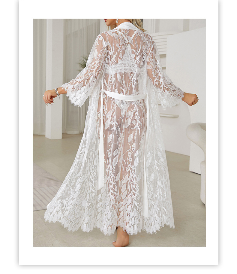 Women's Clothing Women's Nightgown Sexy Lace Stitching Home Clothes Bathrobe Cardigan See Through Pajamas_voghion.com