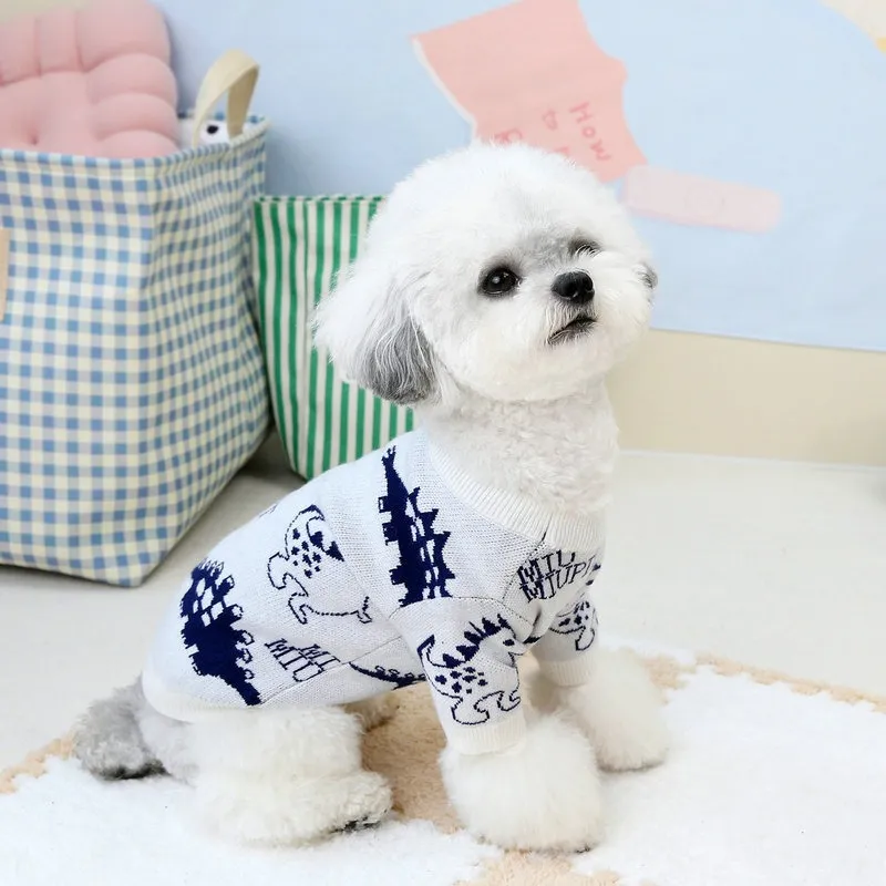 Nouveau pull dinosaure hiver petit vêtement chaud animal de compagnie dessin animé pull en peluche tricot doux chien vêtements_voghion.com
