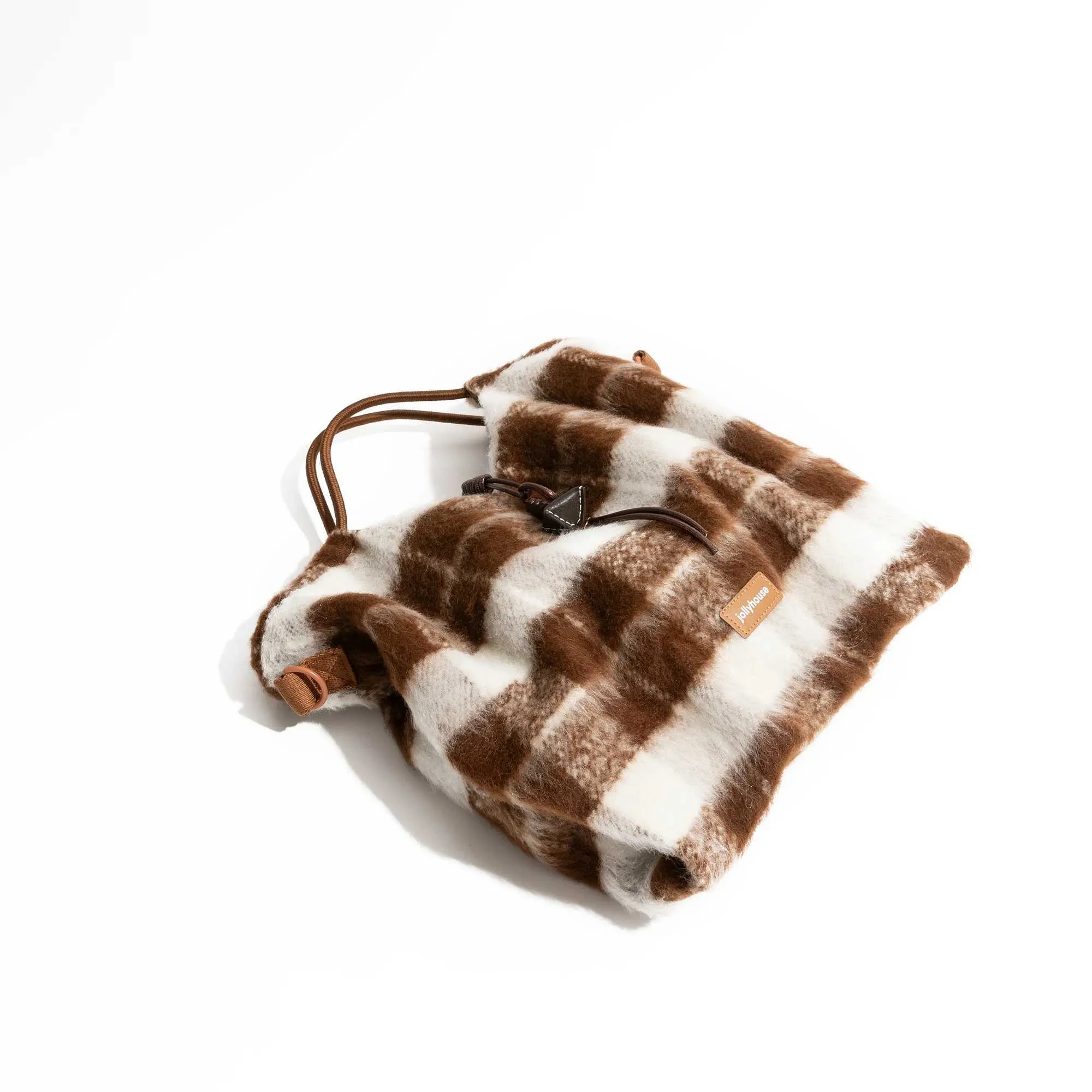 KOKOPEAS Vintage Gestreiften Plaid Flauschigen Quadratischen Handtasche Drstring Design Winter Frauen Stilvolle Schulter_voghion.com