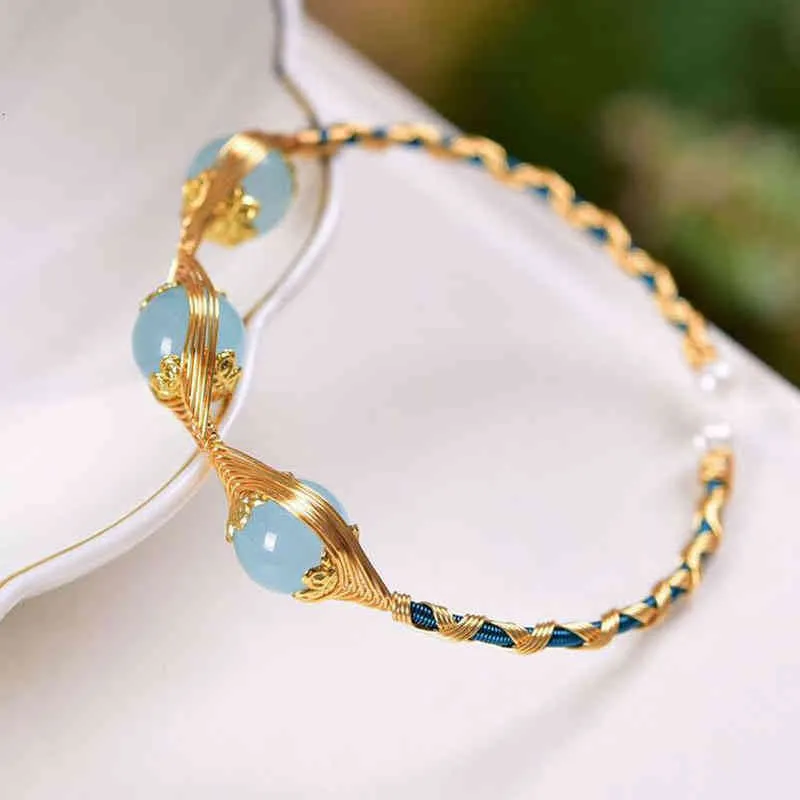 201original Design Brățară cu Mărgele de Acvamarin pentru Femei Brățări Bangles Charms Cadouri Elegante Bijuterii pentru Încheietura Manetei_voghion.com