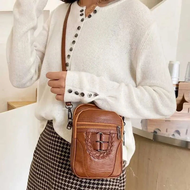 Bolsa transversal vintage de couro sintético para celular_voghion.com