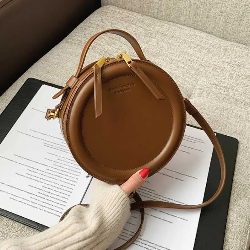 Einfarbig PU Leder Schulter Umhängetasche Für Frauen Runde Kleine Handtasche Mode Designer Taschen Weibliche Zipper_voghion.com