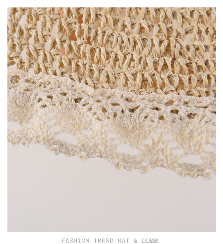 Sommerstrand-Spitzenstrohhut für Damen, frischer Sonnenschutzhut, Sonnenschirm, faltbarer Sonnenhut für Tourismus und Urlaub_voghion.com