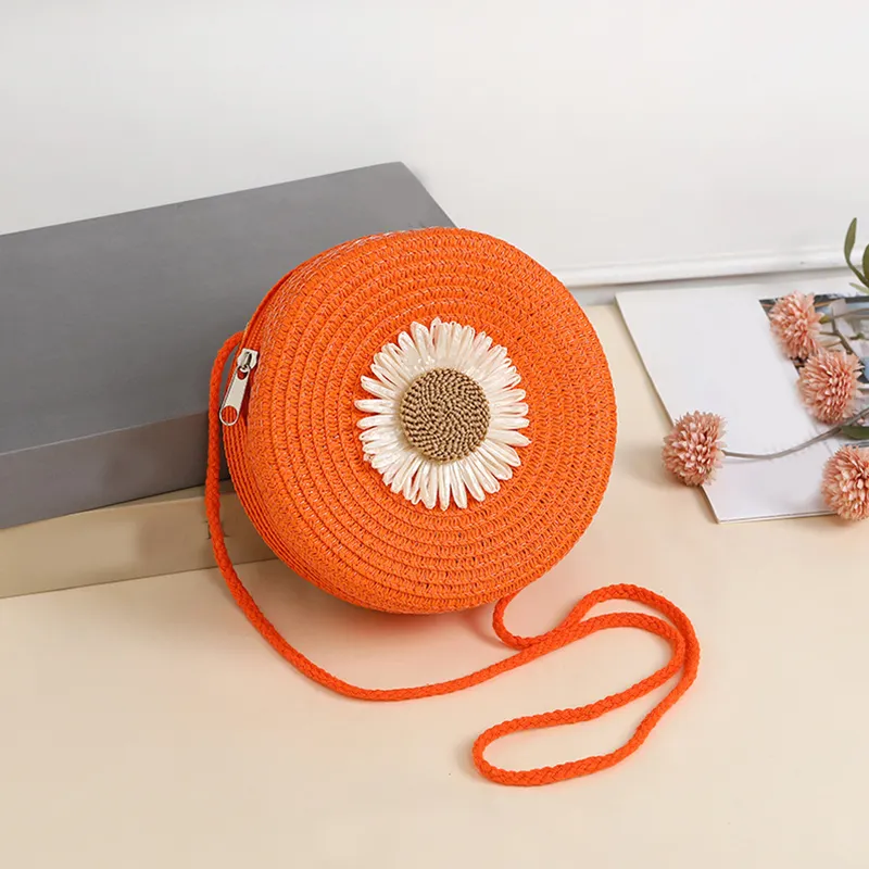 Borsa a tracolla da spiaggia intrecciata in paglia con fiori rotondi per donna, borsa a tracolla in rattan lavorata a mano e lavorata a maglia, colore caramella_voghion.com