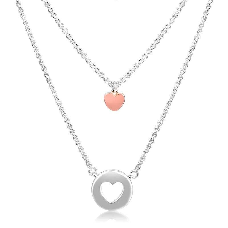 Chains Authentic Sterling Sier Jewelry Layered Heart Necklace_voghion.com