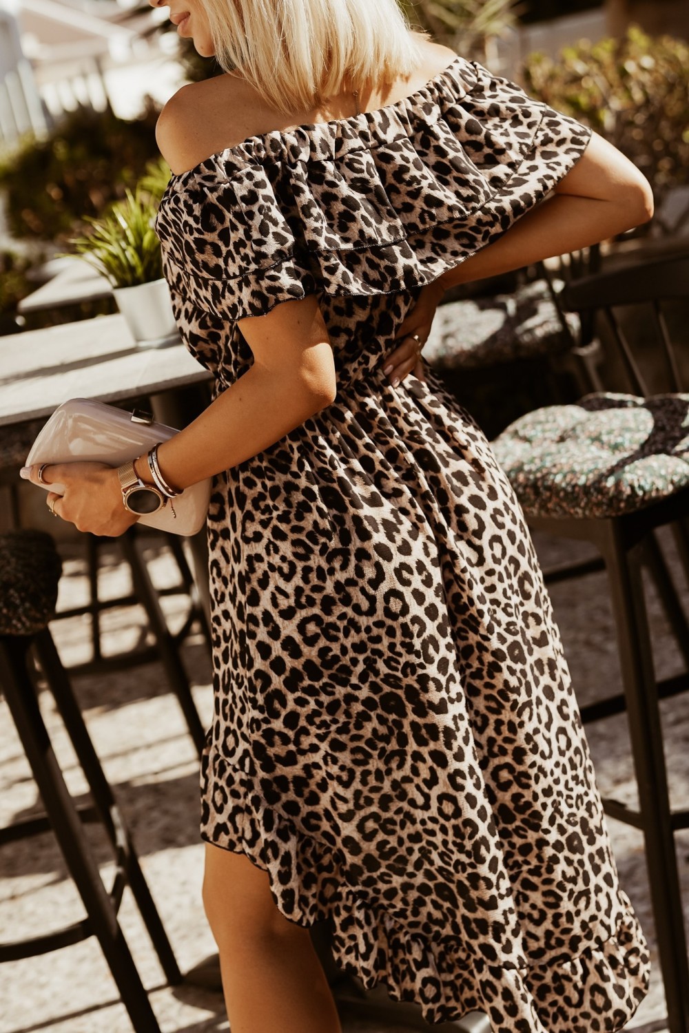 Abito da donna con stampa leopardata a maniche corte a spalla singola_voghion.com