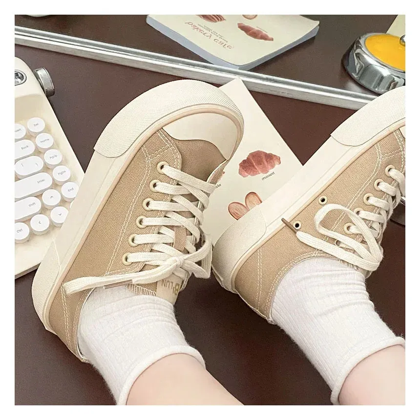 Baskets en toile confortables et polyvalentes pour femmes, style coréen, tendance printemps-été, chaussures décontractées pour femmes 240624_voghion.com