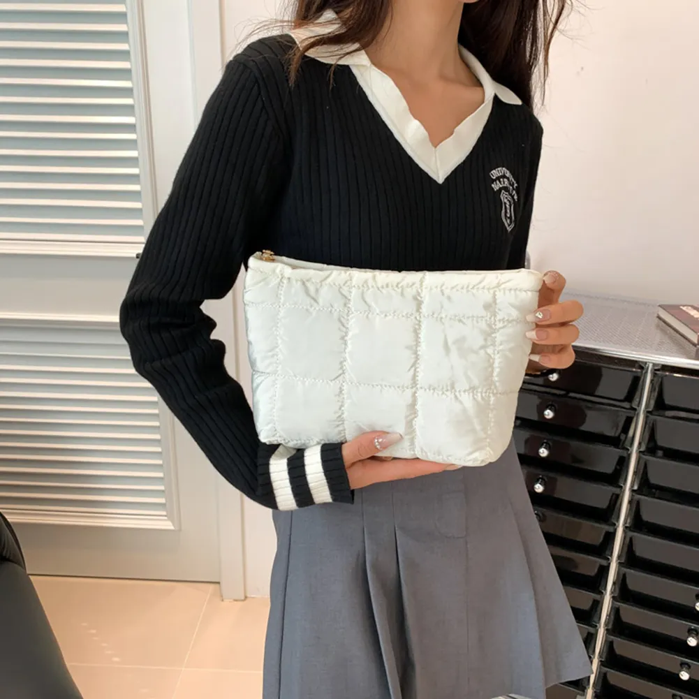 Sac fourre-tout matelassé en coton pour femme, grande capacité, organisateur de maquillage, couleur unie, sacs à main cosmétiques_voghion.com