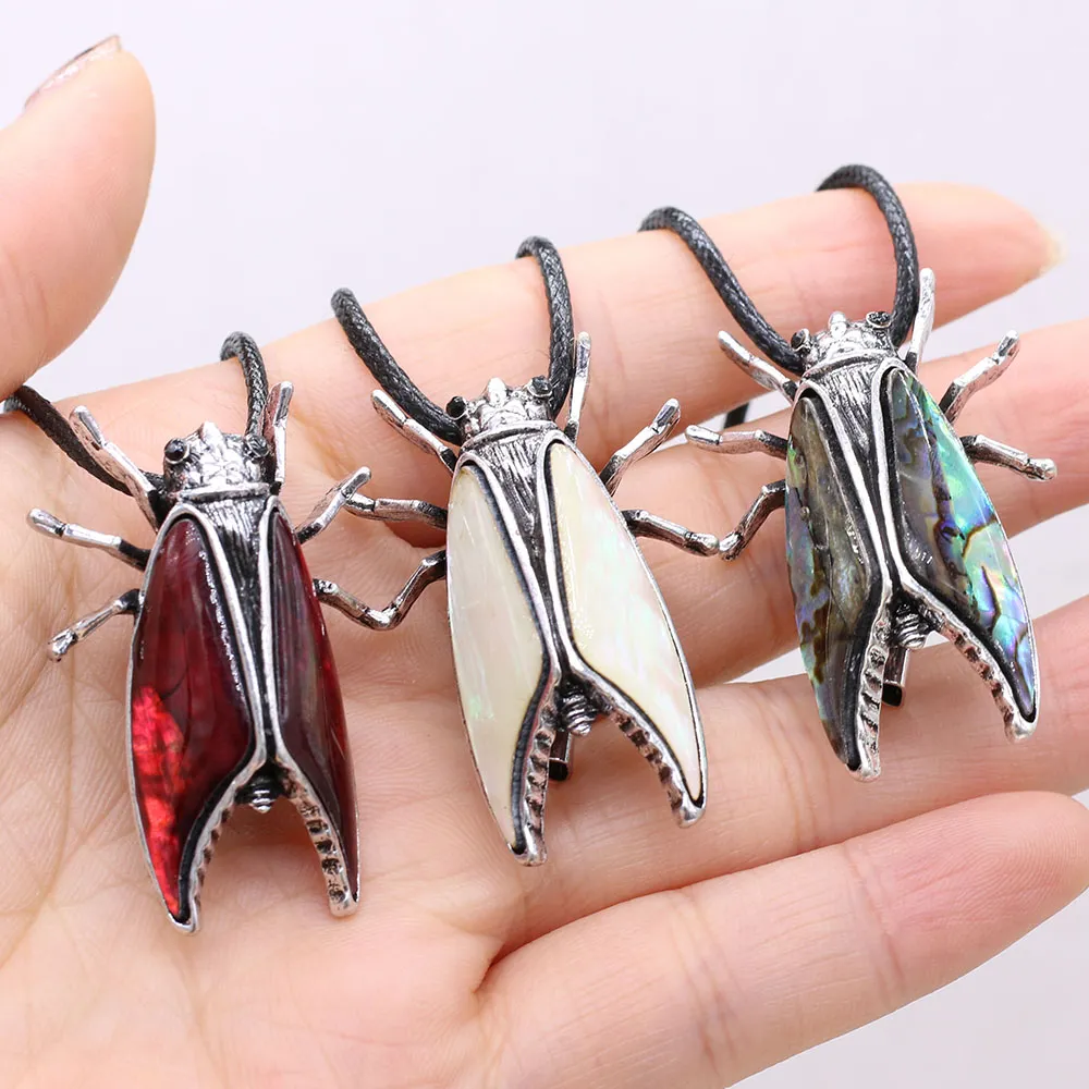 Anhänger Halsketten Natürliche Muschel Halskette Insektenform 28x40mm für DIY Schmuckherstellung Armband Wohndekoration Geschenk_voghion.com
