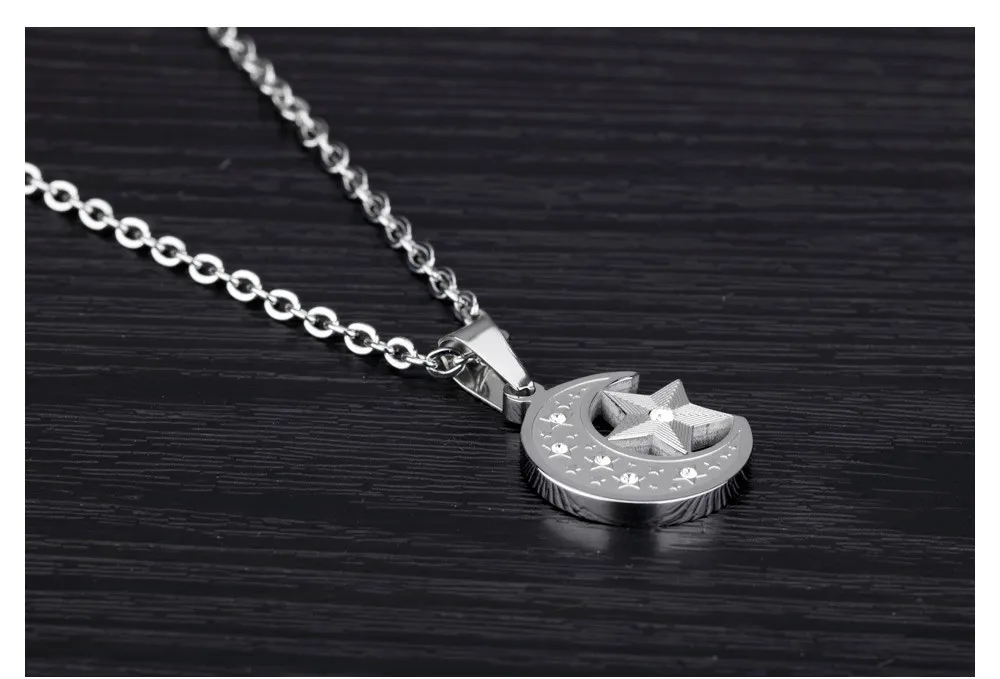 Trendy Titanium Stainless Steel Moon Pentagrampendant Necklace For Men Women Link Chain Cubic Zircon Star Charms Womens_voghion.com