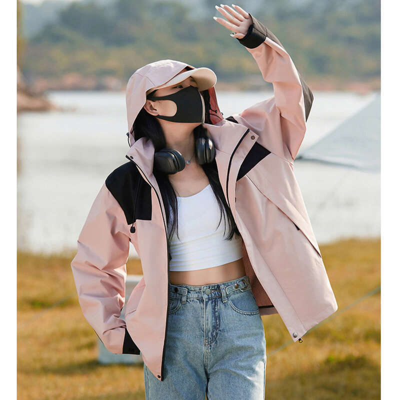 Spring Autumn New Outdoor Splicing Color Contrast For Couples, Windproof, Waterproof, Loose, Thin, Men's And Women's_voghion.com