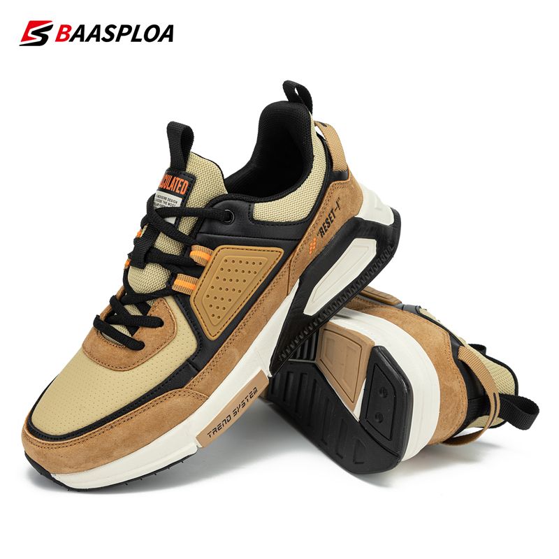 Baasploa Men Sport Leather Casual Fashion Waterproof Lightweight Sneakers Non-slip Walking Shoes Male Sneaker_voghion.com