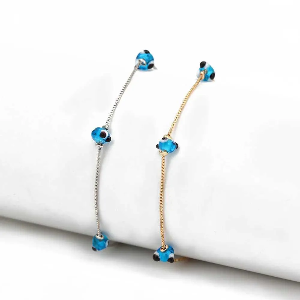 Verižice za gleženj, modre kroglice Trkiye Evil Eye, zlate kroglice, nastavljiva zapestnica za ženske, nakit BE25L2403_voghion.com
