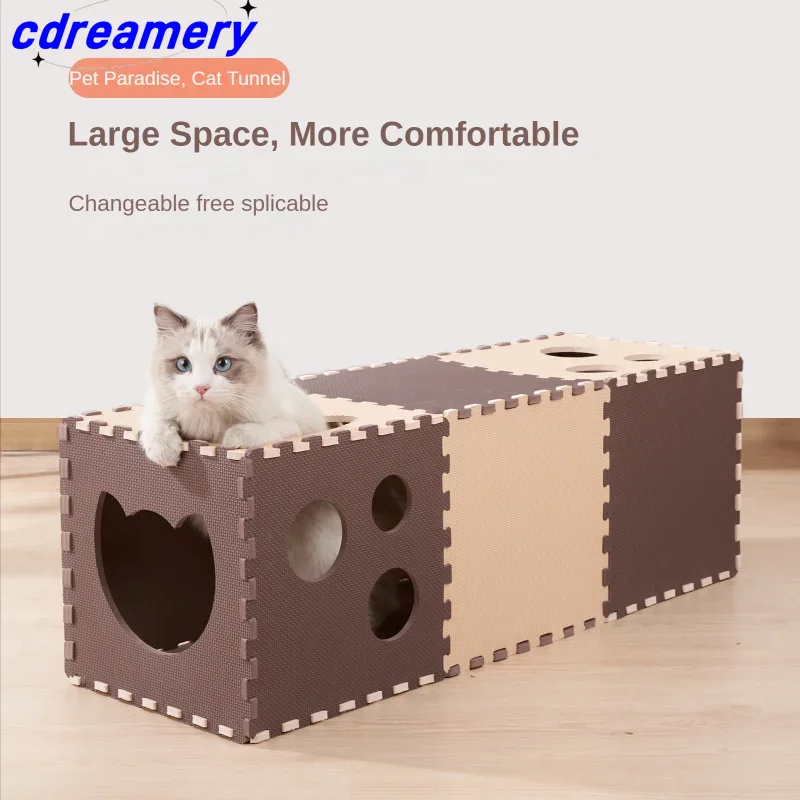 Cat Tunnel Toy EVA Foam Scratch Board Floor Play Foldable Tunnel DIY Combination Interactive Toy Cat Training Accessory Hide-and-seek Toy_voghion.com