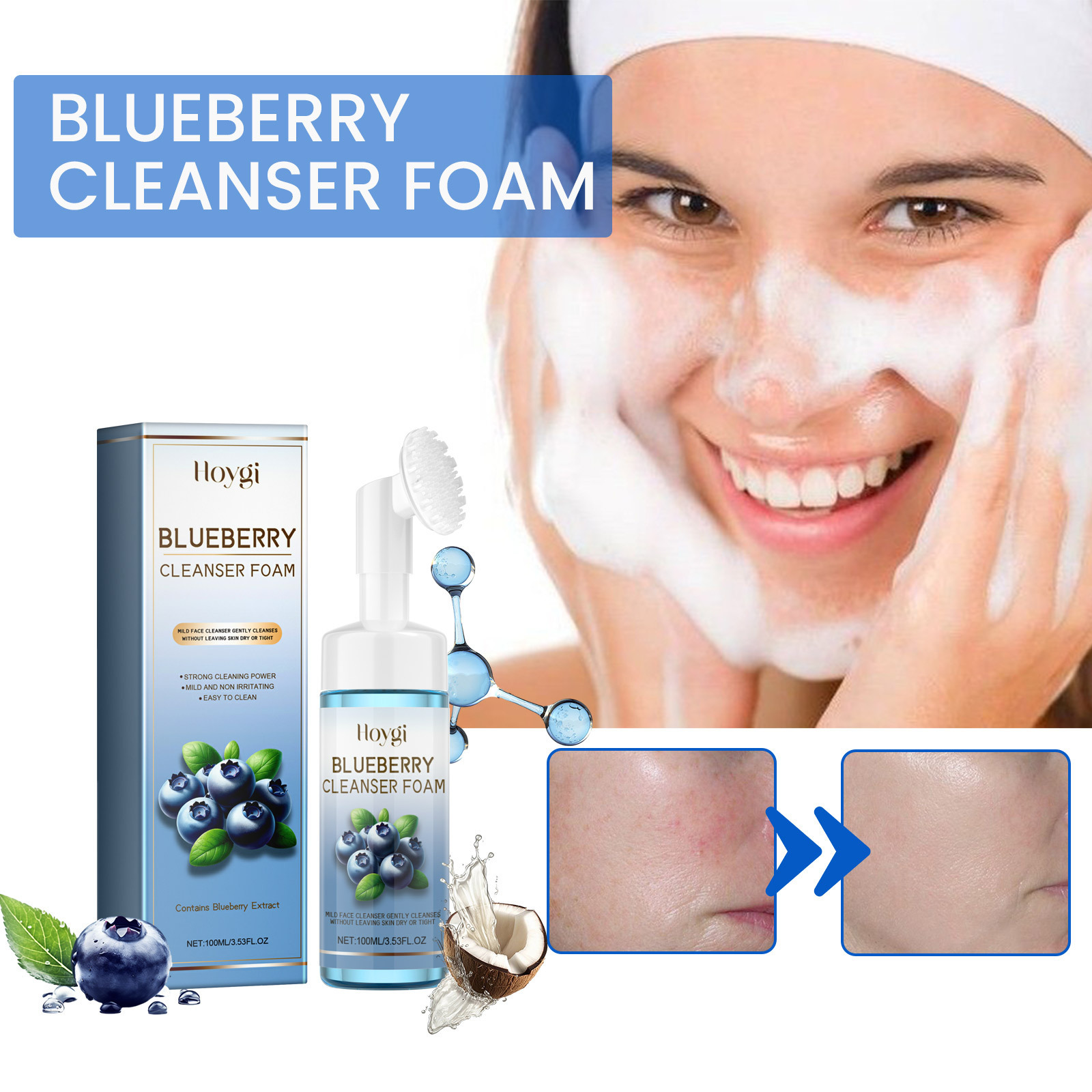 Hoygi Blueberry Schaumreiniger Reinigt das Gesicht mit zarter Textur, massiert und repariert dunkle Mitesser_voghion.com
