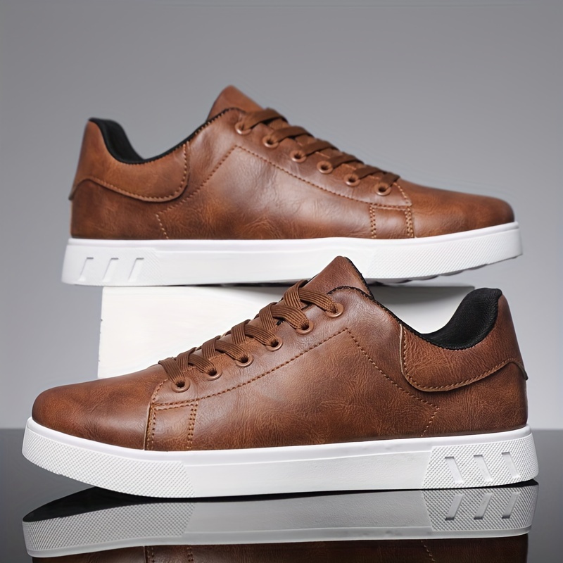 Herren-Skateboardschuh aus PU-Leder mit Schnürung, trendiger, bequemer, leichter Outdoor-Schuh mit rutschfester Sohle zum Gehen und Joggen_voghion.com