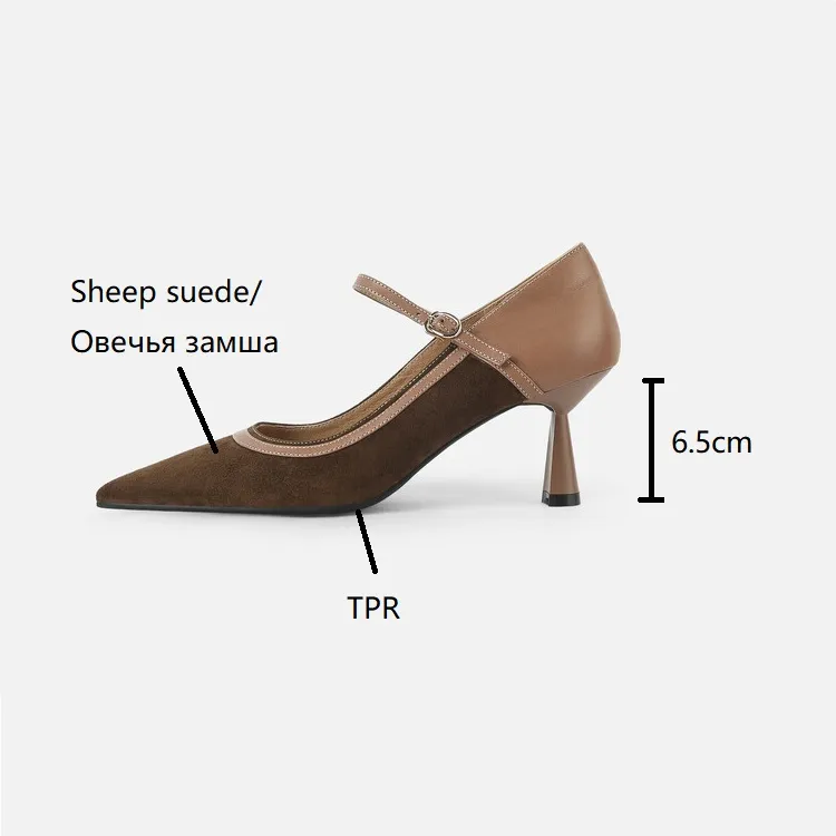 Primavera 2023 Scarpe con tacco a spillo, punta affilata, tacco sottile, in pelle scamosciata di pecora, da donna, con fibbia, fatte a mano, Bca9 S_voghion.com