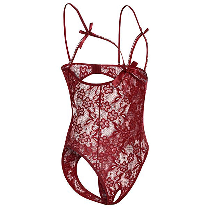 Lace Dark Patterned Open Cut One-piece Fun Lingerie Set_voghion.com