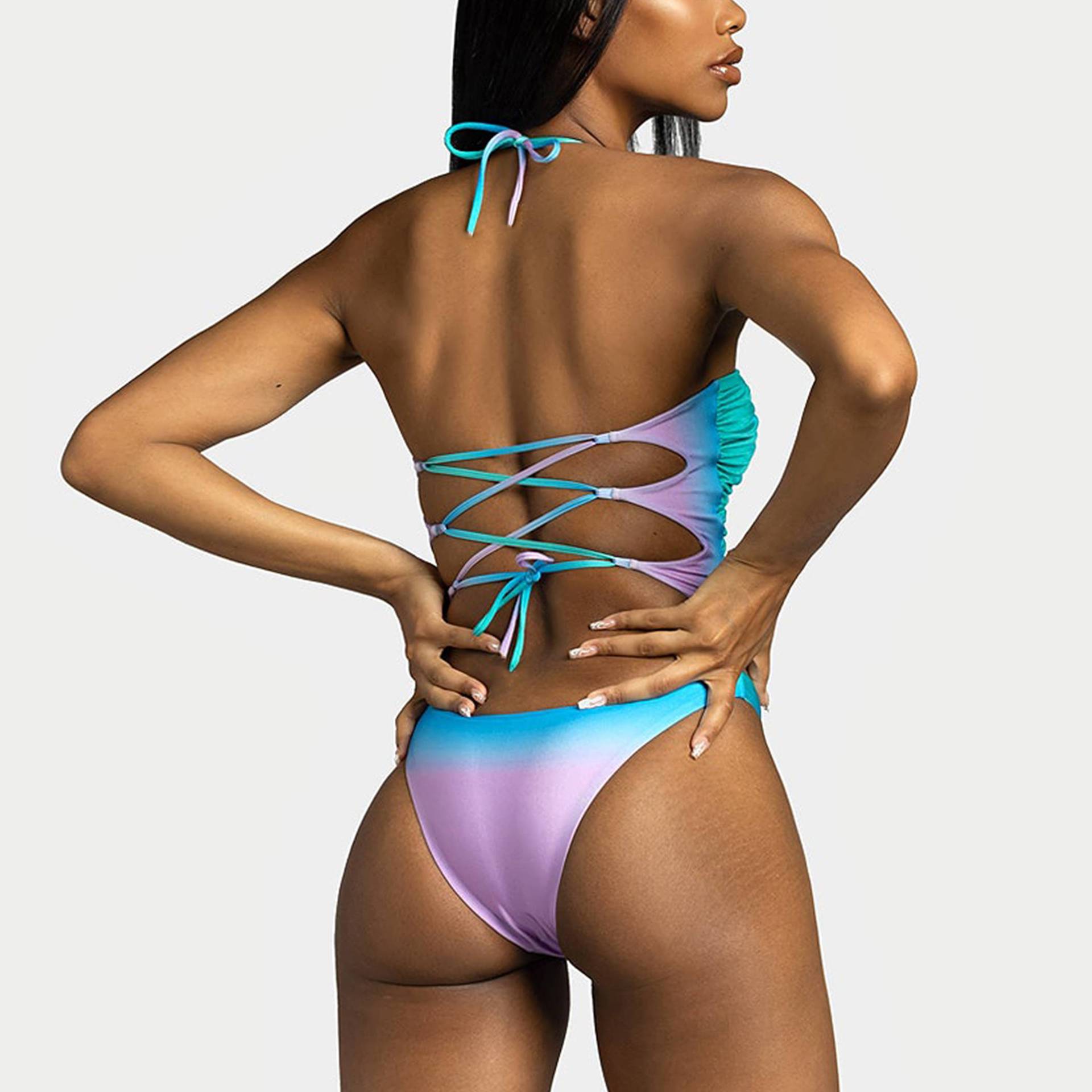 Traje de baño de una pieza bikini nuevo color degradado para mujer_voghion.com